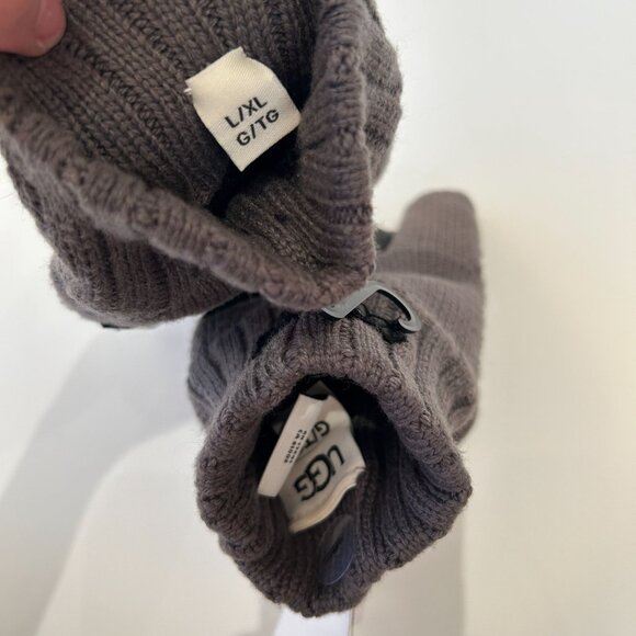 NWT UGG Mens Knit Flip Mittens Leather Palm Graphite L/XL Grey Wool Blend - Picture 7 of 11